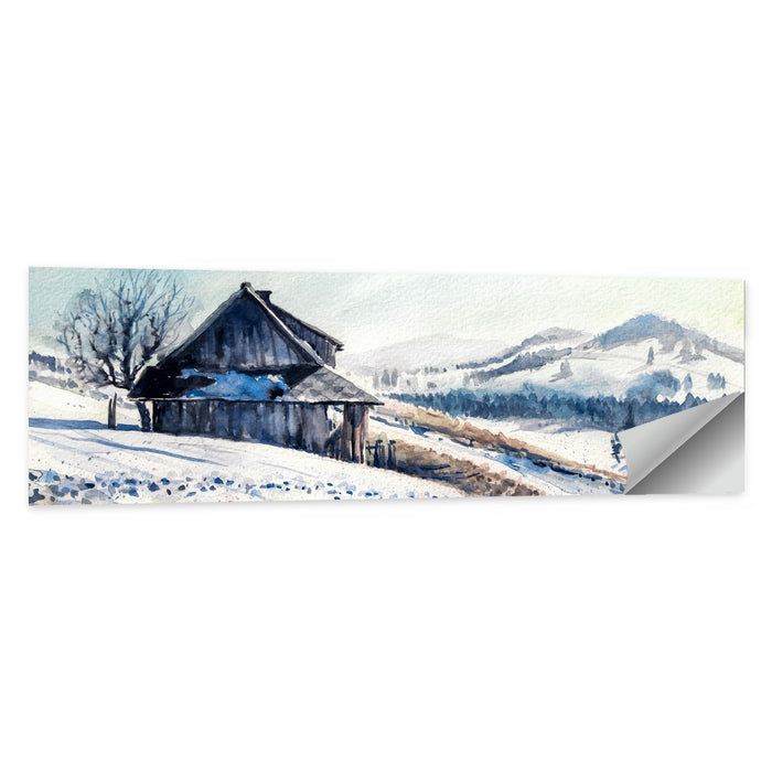 Snowy Mountain Cabin Wall Art as a poster print