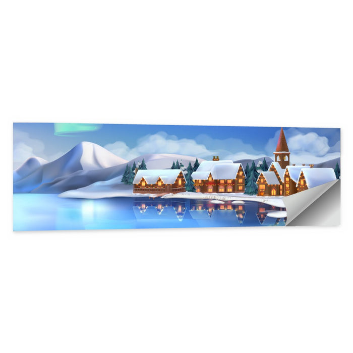 Northern Lights Winter Village Wall Art as a poster print