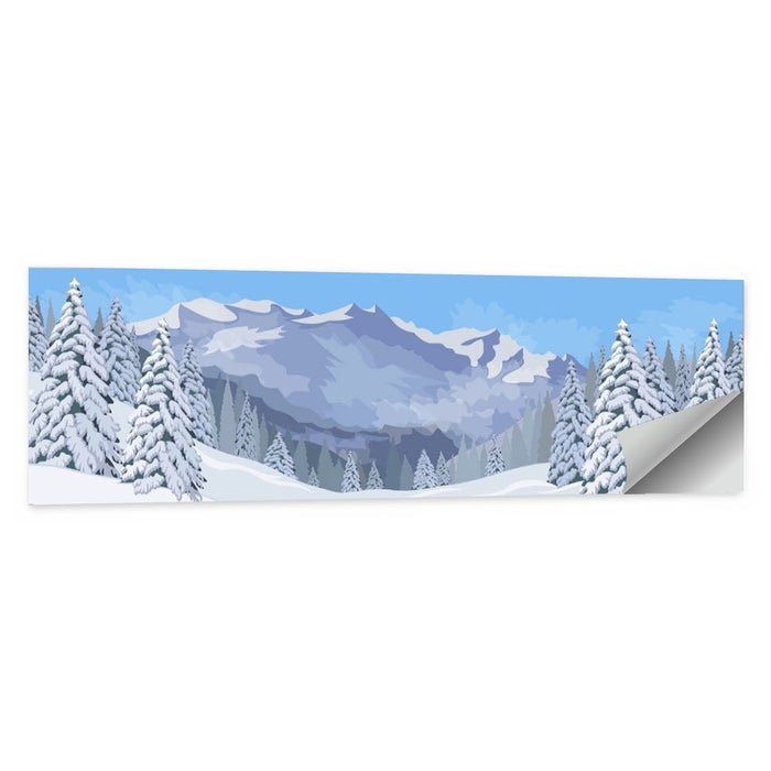 Blue Winter Mountain Illustration Wall Art as a poster print