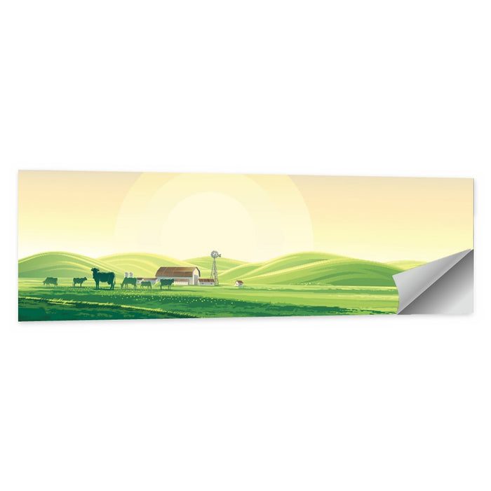 Pastoral Farm Landscape Illustration Wall Art as a poster print