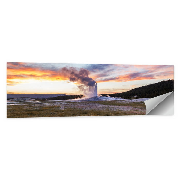 Old Faithful Erupting at Sunset Wall Art as a poster print