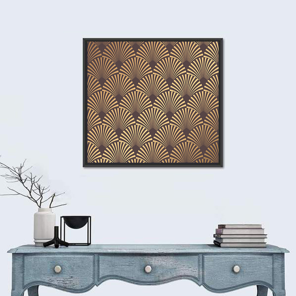 Deco Fan Pattern Illustration Wall Art in a room, square