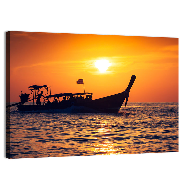 Longtail Boat at Sunset Wall Art as a canvas print