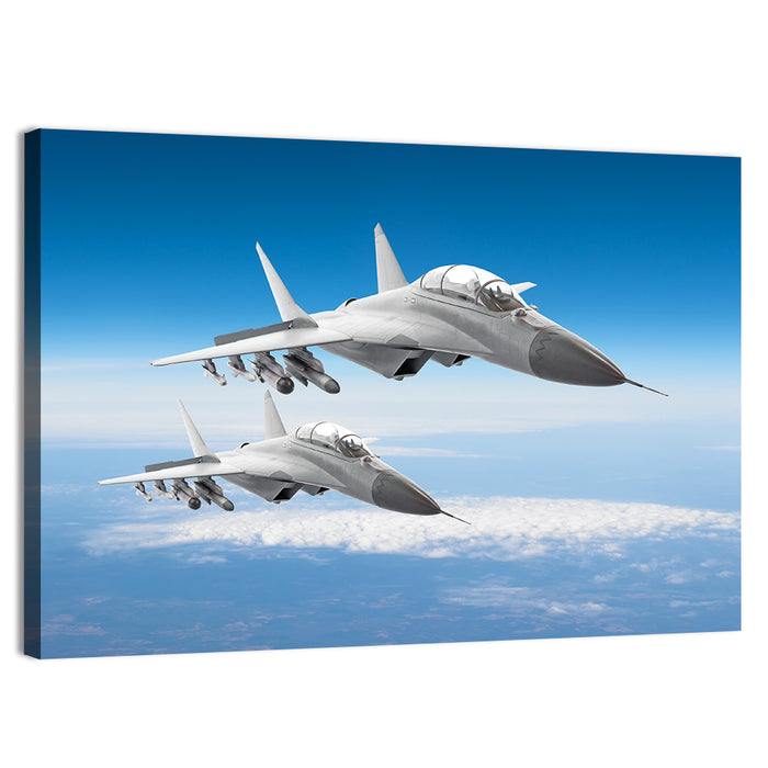 Two Fighter Jets in Formation Wall Art as a canvas print