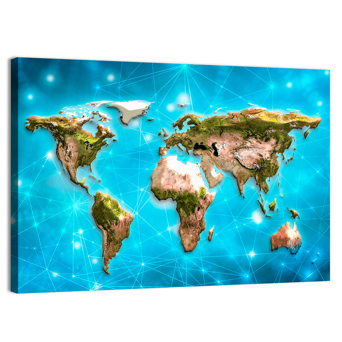 Geometric World Map Illustration Wall Art as a canvas print