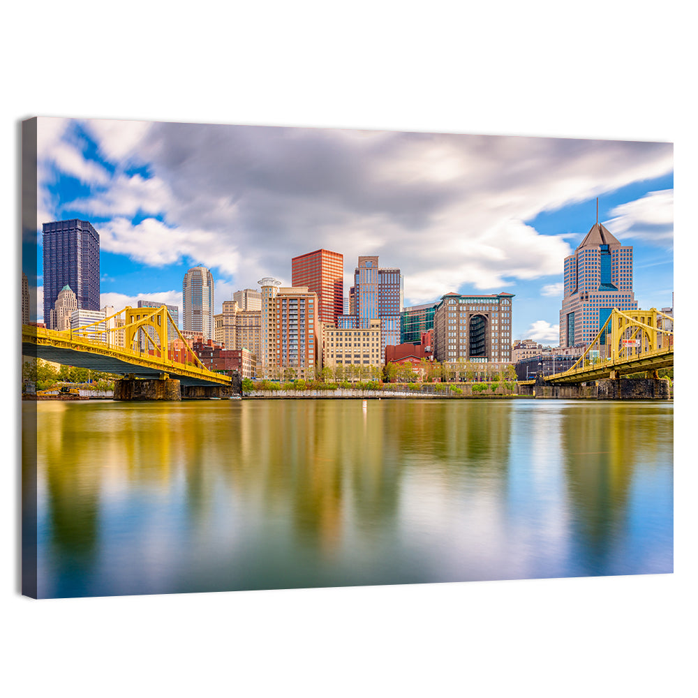 Pittsburgh Skyline with Roberto Clemente Bridge Wall Art, canvas print, landscape