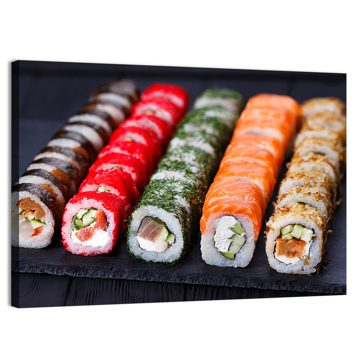 Sushi Rolls on Slate Wall Art as a canvas print