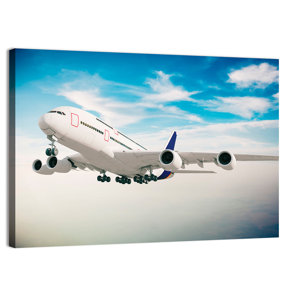 Four-engine Airliner in Flight Wall Art, canvas print, landscape
