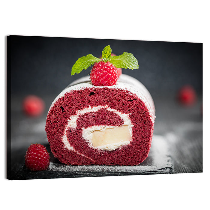 Raspberry Swiss Roll Cake Wall Art as a canvas print