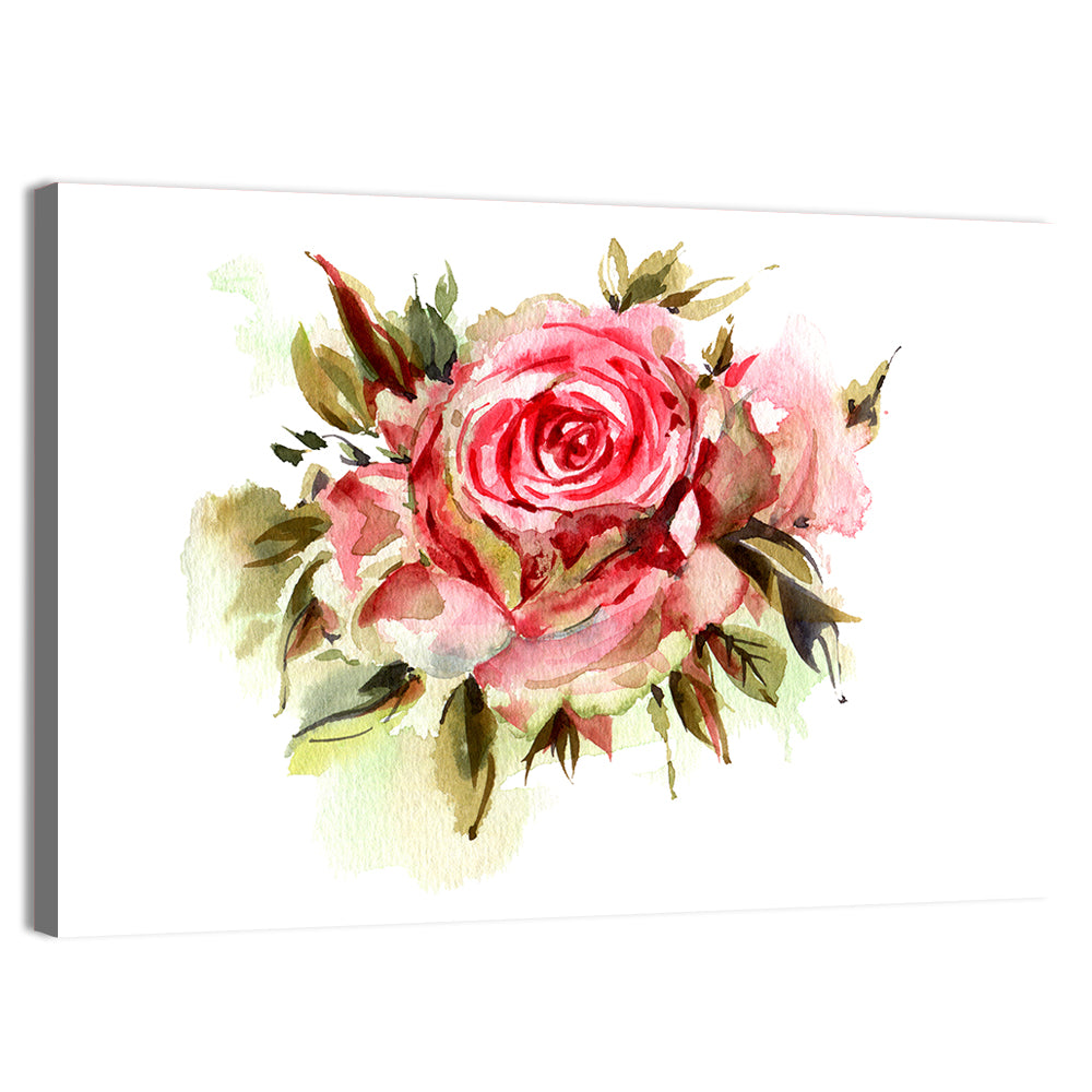 Single Bloom Rose Watercolor Wall Art, canvas print, landscape