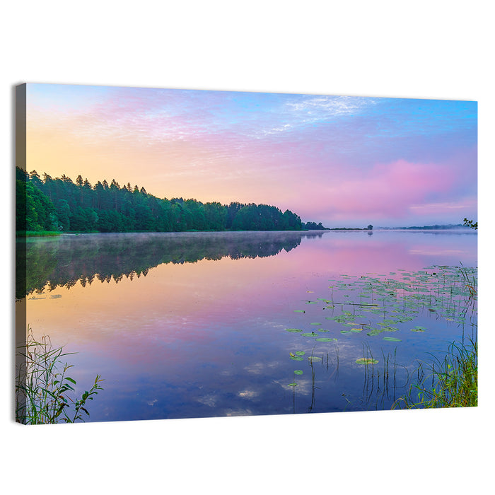 Sunrise Over Forest Lake Wall Art as a canvas print
