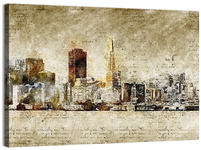 San Francisco Parchment Skyline Wall Art as a canvas print
