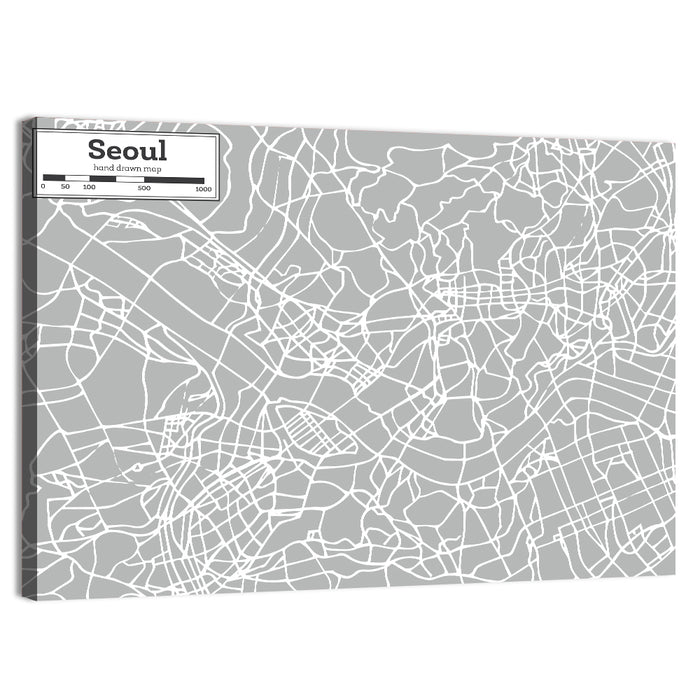 Seoul Street Map Wall Art as a canvas print