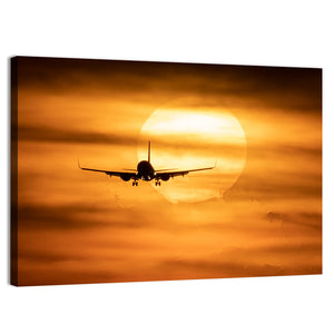 Sunset With Airplane Wall Art