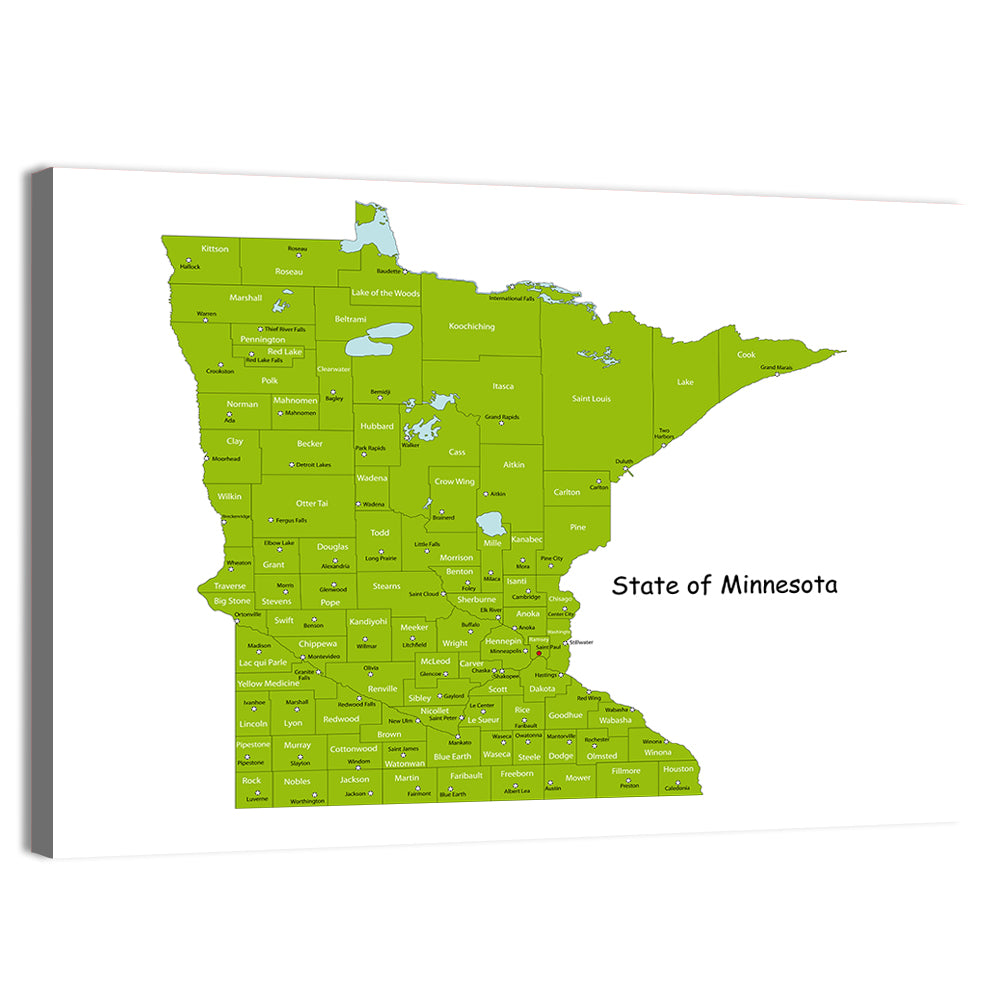 Green Minnesota County Map Wall Art, canvas print, landscape