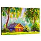 Impressionist Log Cabin in Green Forest Wall Art