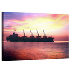 Sunset Cargo Ship Silhouette Wall Art