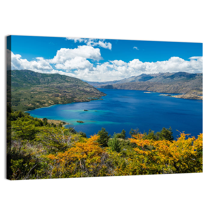 Lake Cochrane Autumn Shore Wall Art as a canvas print