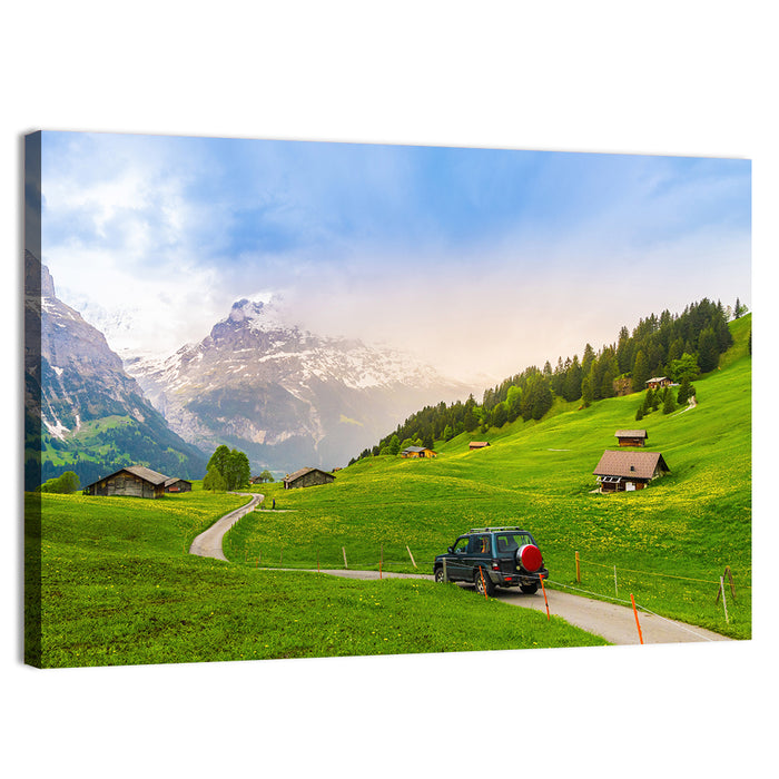 Grindelwald Alpine Village Road Wall Art as a canvas print