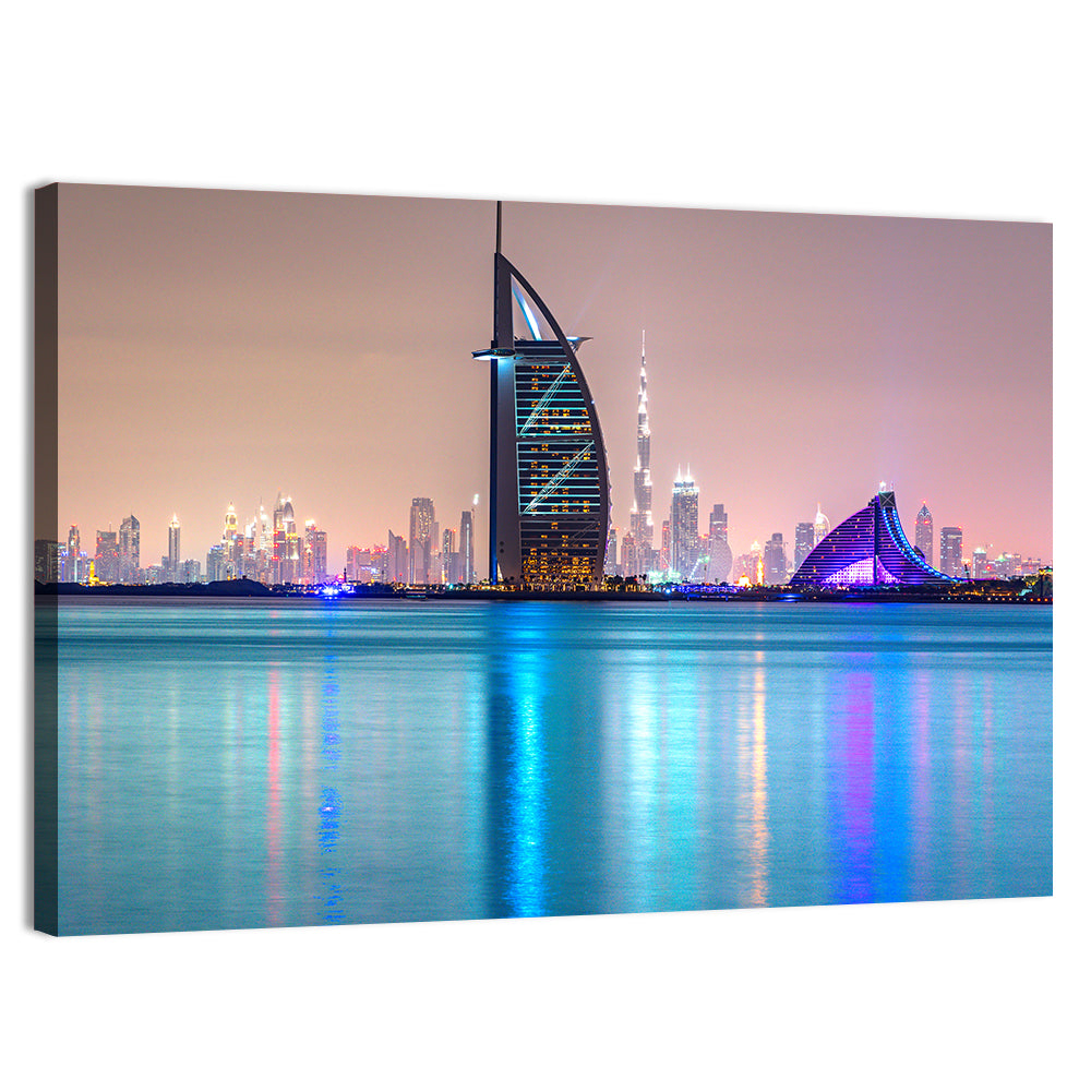 Dubai Night Skyline Wall Art, canvas print, landscape