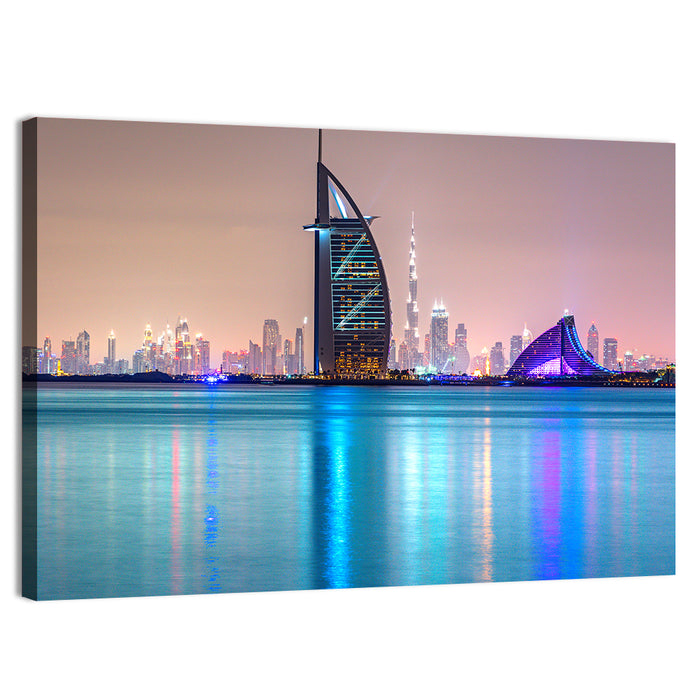 Dubai Night Skyline Wall Art as a canvas print
