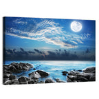 Moonlit Tropical Bay with Rocky Coast Wall Art
