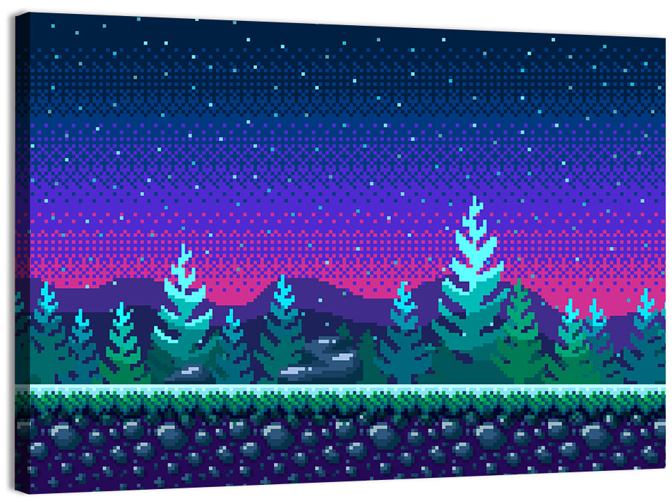 Starlit Pixel Forest Wall Art