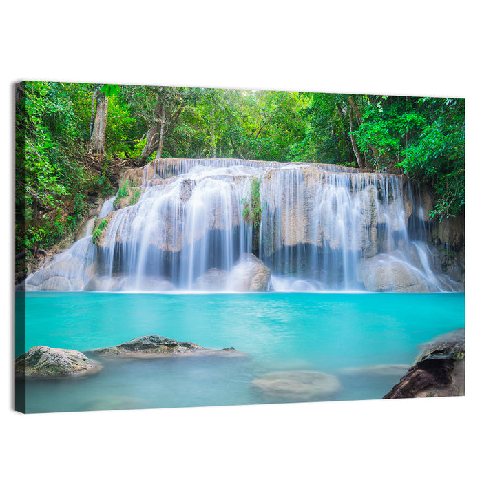 Turquoise Pool Waterfall in Thailand Wall Art as a canvas print