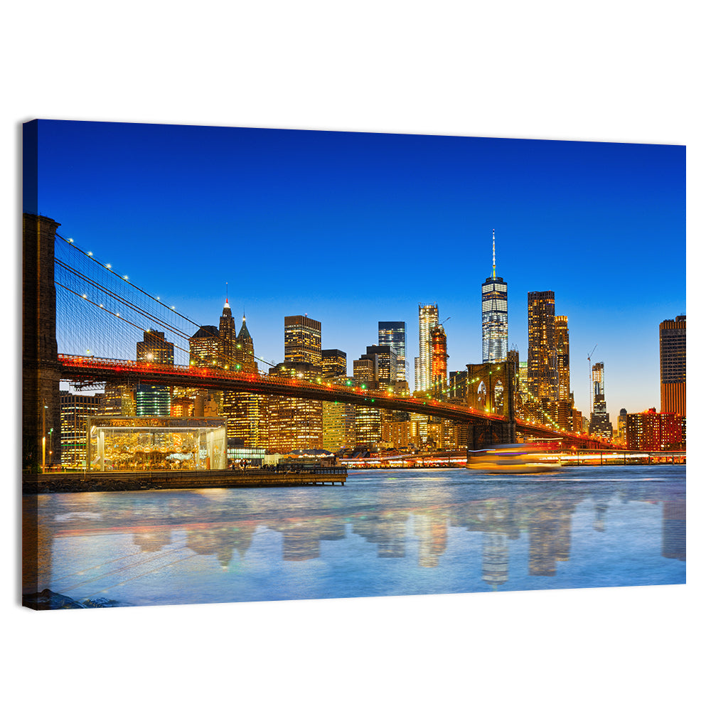 Brooklyn Bridge at Dusk, Lower Manhattan Wall Art, canvas print, landscape