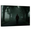 Hooded Silhouette on Foggy Forest Road Wall Art