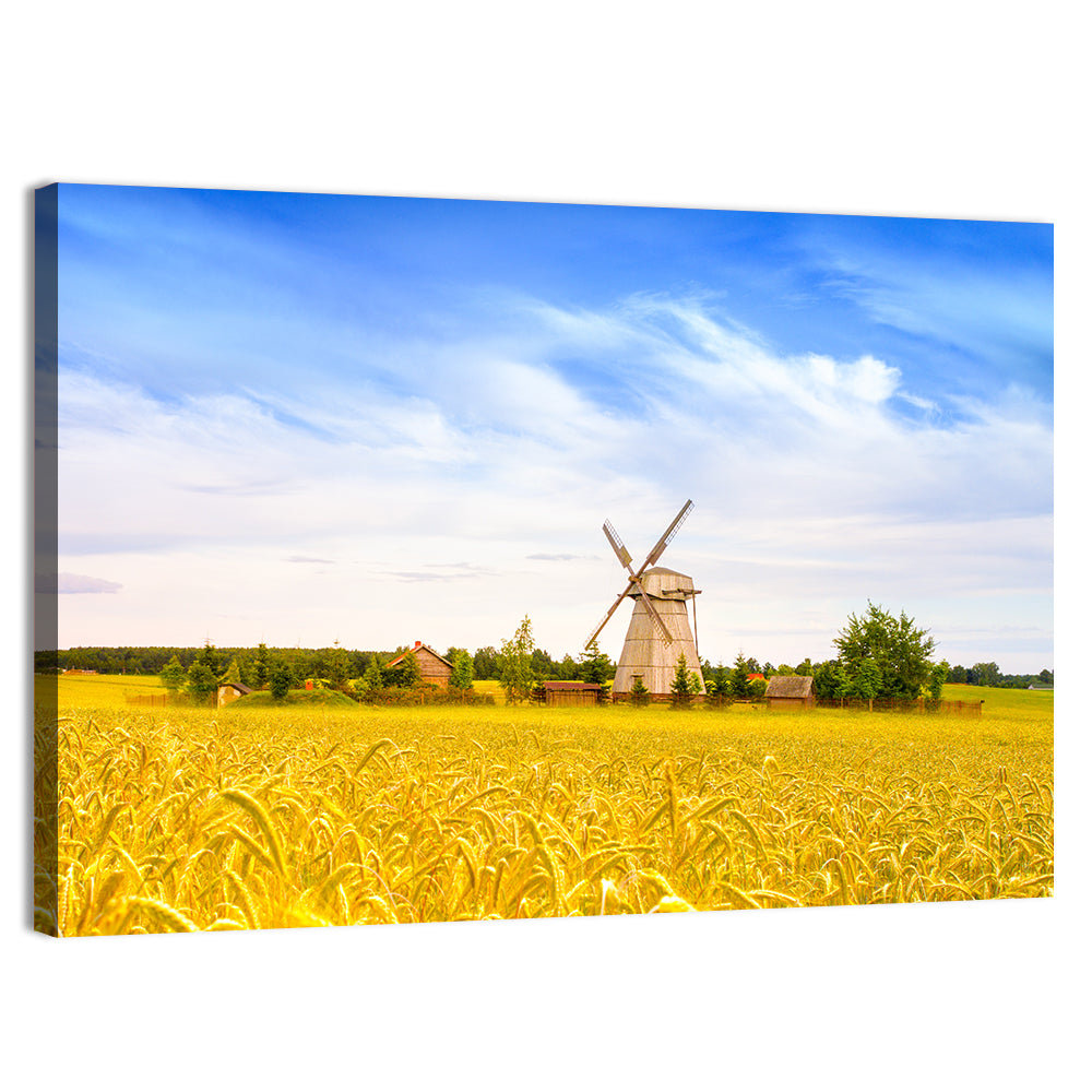 Dudutki Windmill in Golden Fields Wall Art