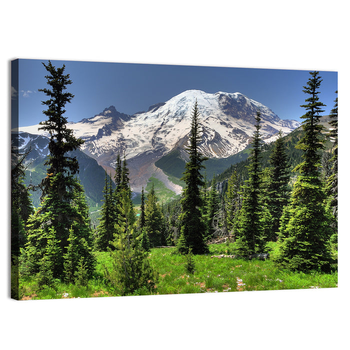 Mount Rainier Framed by Pine Trees Wall Art as a canvas print