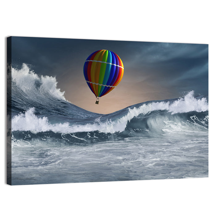 Hot Air Balloon Above Stormy Sea Wall Art as a canvas print