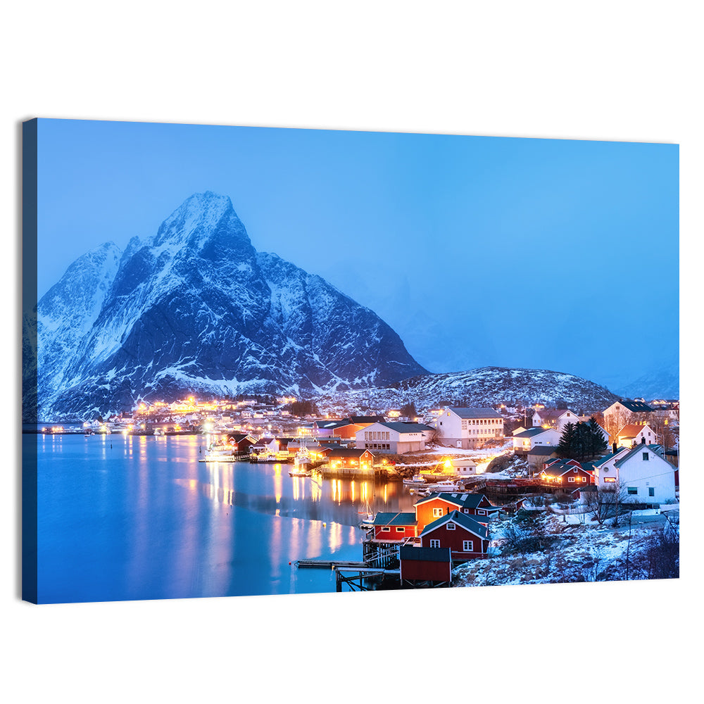 Reine Harbor at Twilight Wall Art, canvas print, landscape