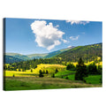 Sunlit Haystacks on Rolling Grassy Hills Wall Art