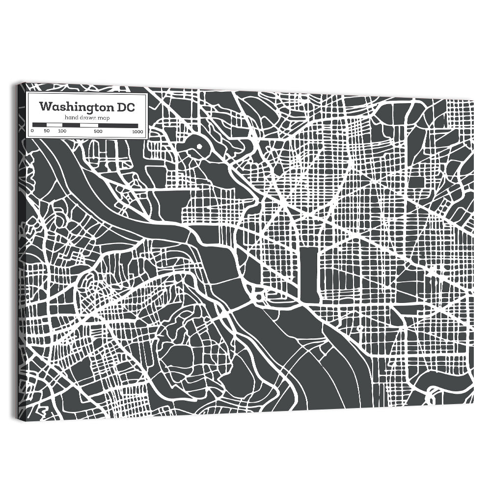 Washington D.c. River Grid Map Wall Art