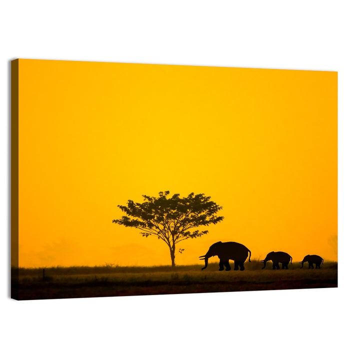 Thailand Elephant Silhouettes Wall Art as a canvas print