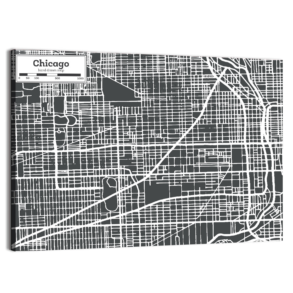 Chicago Street Grid Map Wall Art, canvas print, landscape