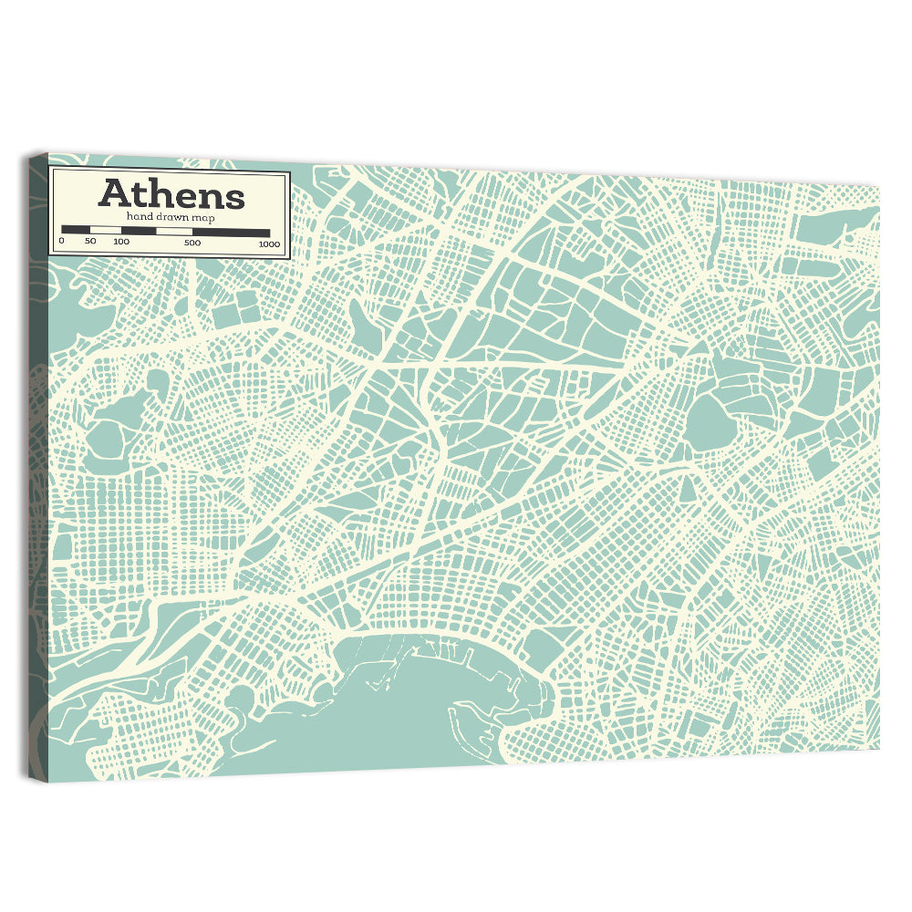 Athens Coastal Map Wall Art
