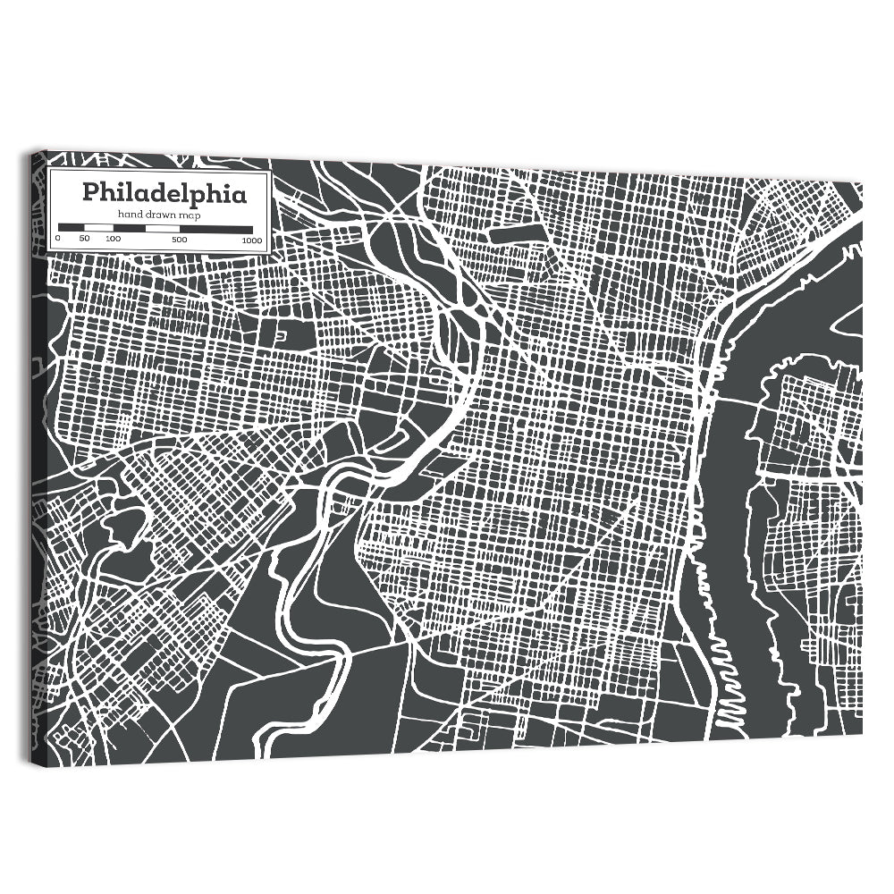 Philadelphia Street Grid Map Wall Art, canvas print, landscape