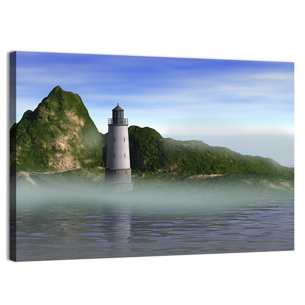 Lighthouse Reflection on Calm Water Wall Art, canvas print, landscape