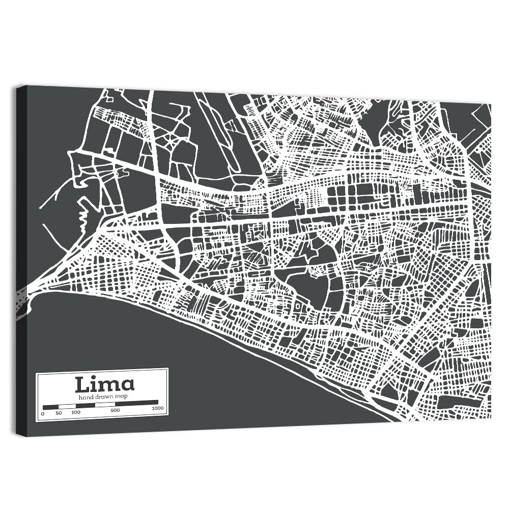 Lima Coastal City Map Wall Art