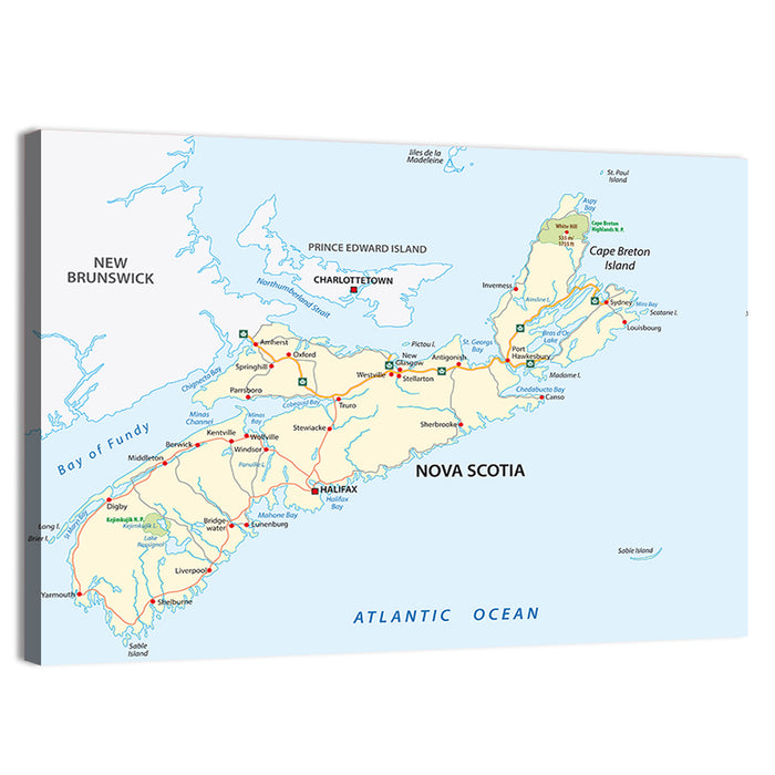 Nova Scotia Nautical Map Wall Art as a canvas print