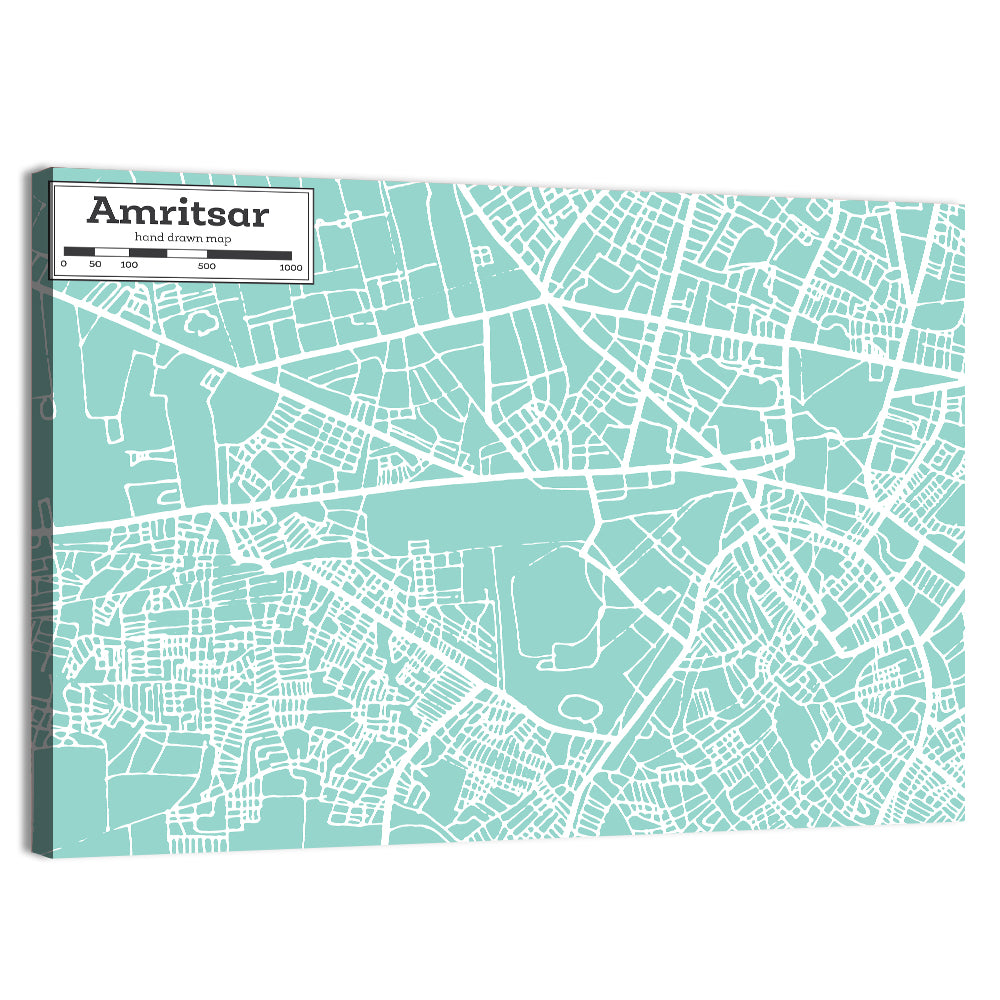 Amritsar Teal City Map Wall Art