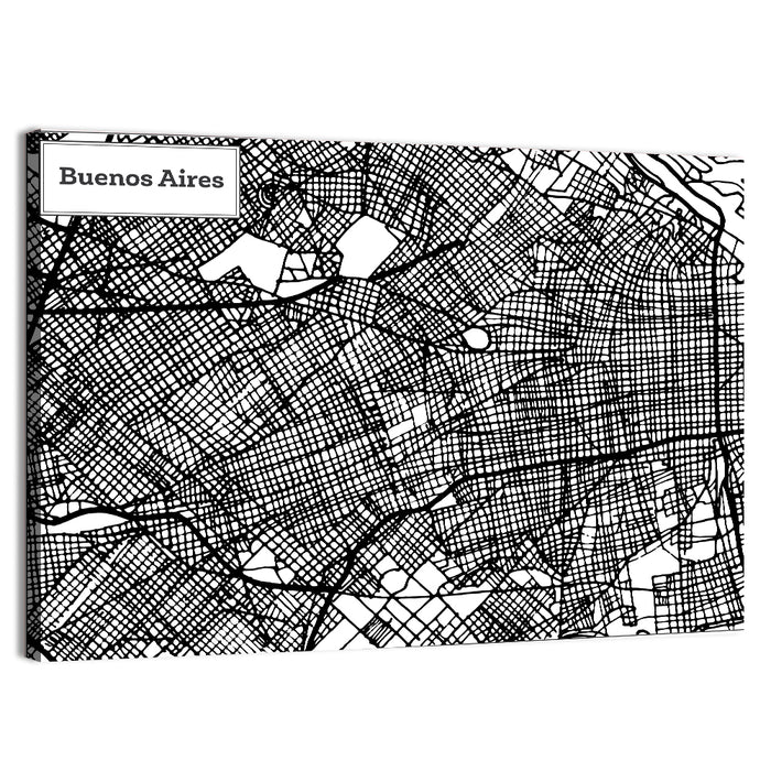 Buenos Aires Street Grid Map Wall Art as a canvas print