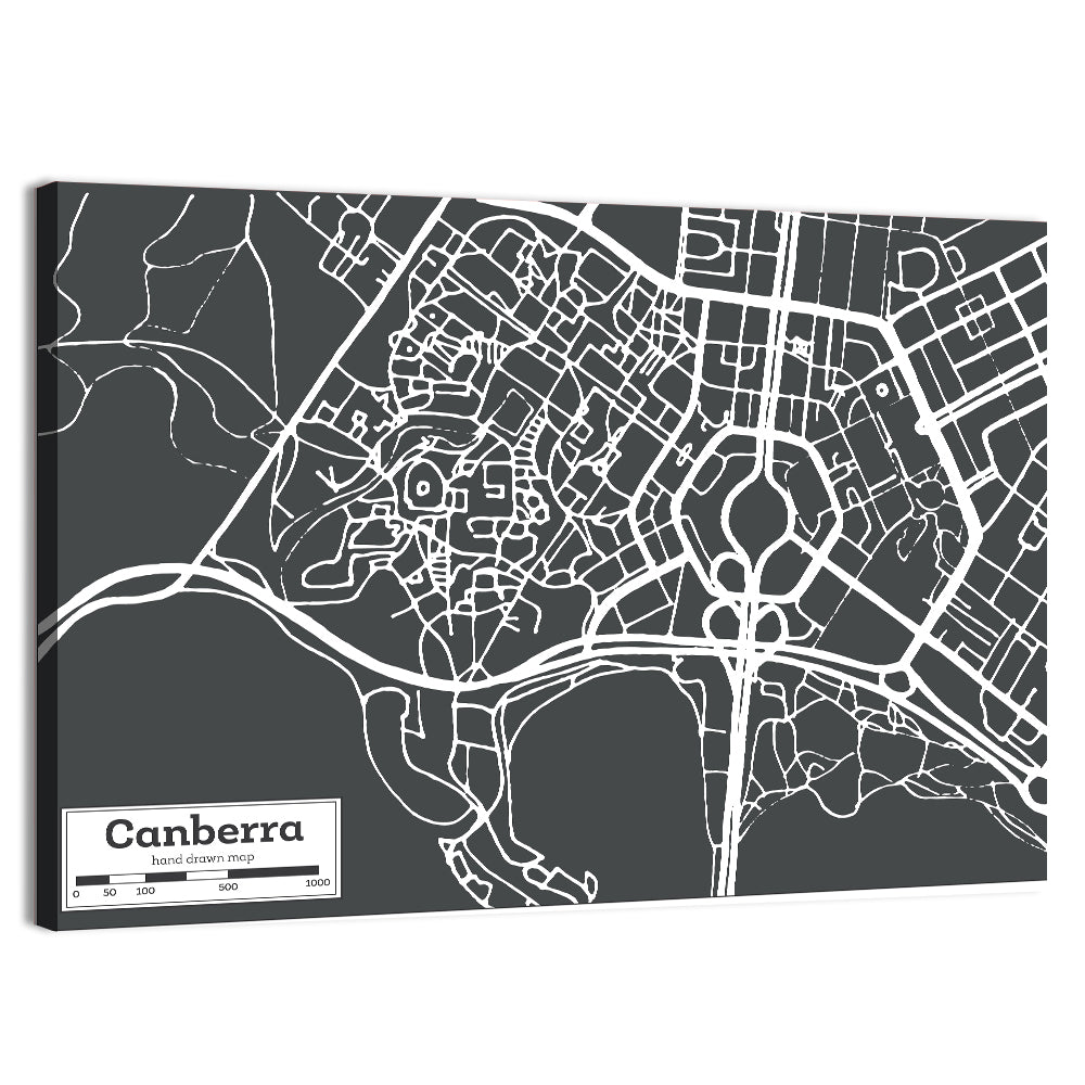 Canberra Street Grid Map Wall Art, canvas print, landscape