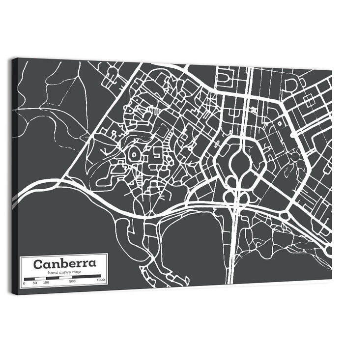 Canberra Street Grid Map Wall Art as a canvas print
