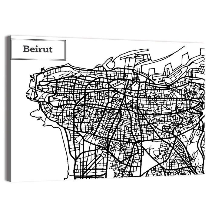 Beirut Street Grid Map Wall Art as a canvas print