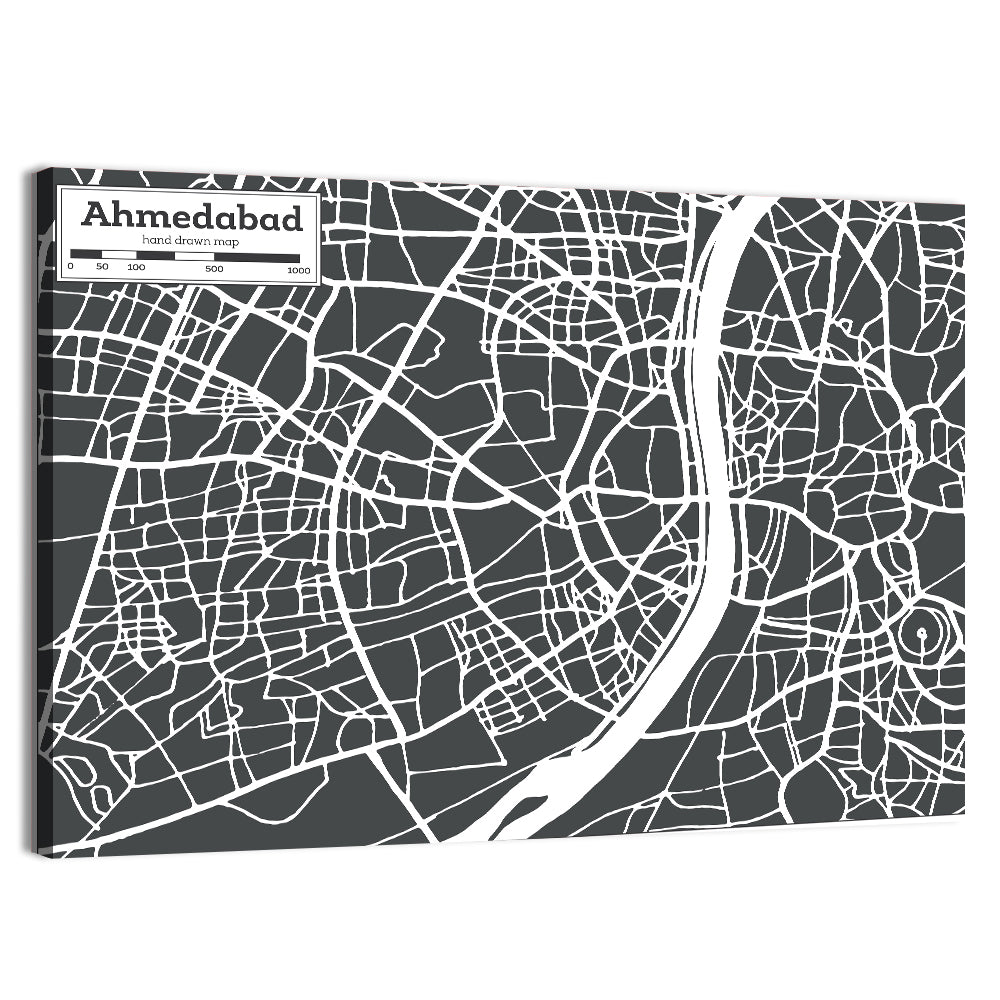 Ahmedabad Aerial Map, Minimalist Gray Wall Art