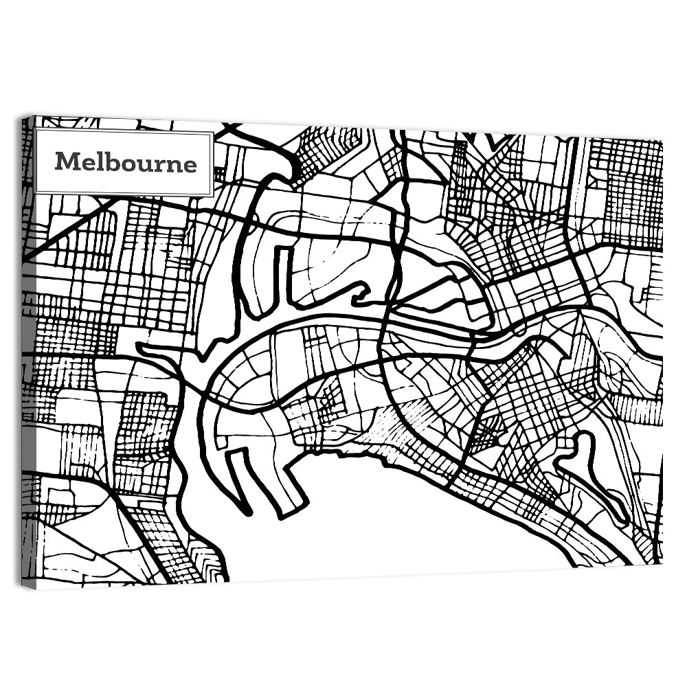 Melbourne Street Grid Map Wall Art, canvas print, landscape